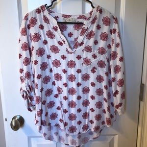 White Long Sleeve V Neck Top